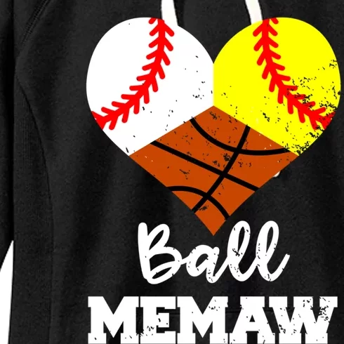 Ball Memaw Heart Funny Baseball Softball Basketball Memaw Cute Gift Women's Fleece Hoodie