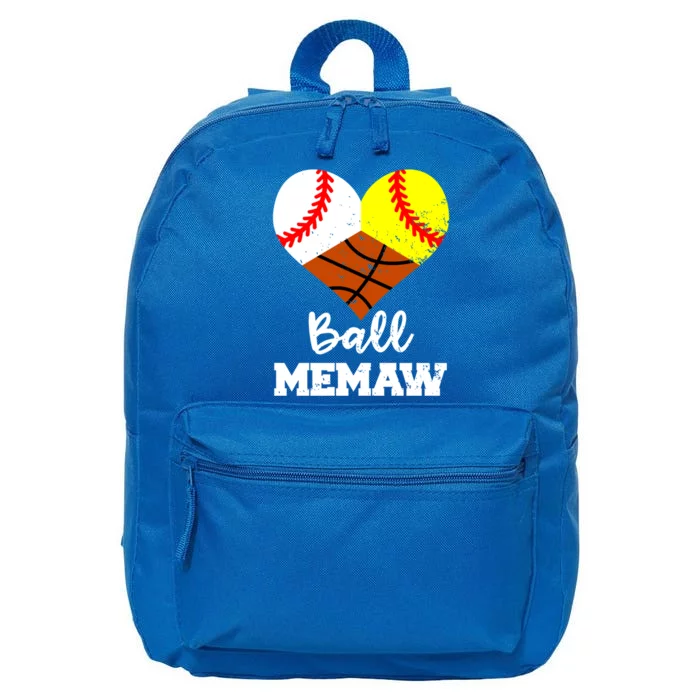 Ball Memaw Heart Funny Baseball Softball Basketball Memaw Cute Gift 16 in Basic Backpack