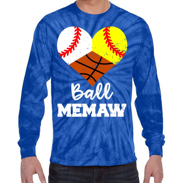 Ball Memaw Heart Funny Baseball Softball Basketball Memaw Cute Gift Tie-Dye Long Sleeve Shirt