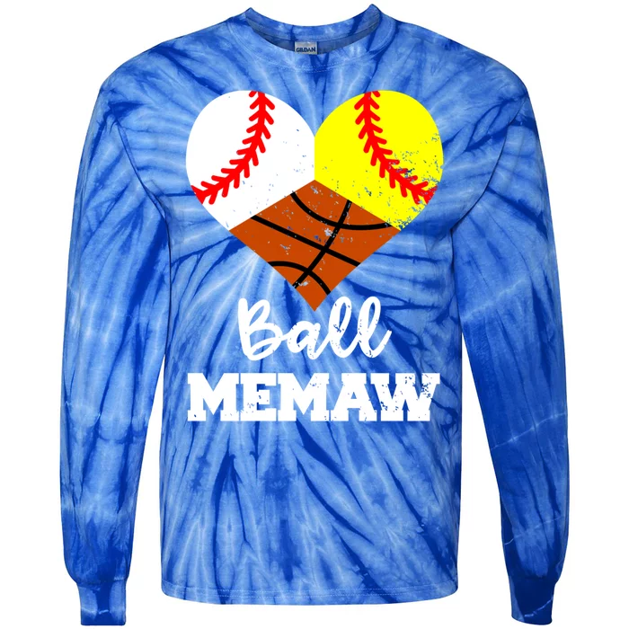 Ball Memaw Heart Funny Baseball Softball Basketball Memaw Cute Gift Tie-Dye Long Sleeve Shirt