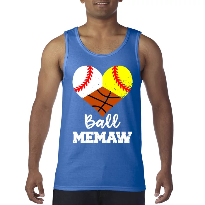 Ball Memaw Heart Funny Baseball Softball Basketball Memaw Cute Gift Tank Top