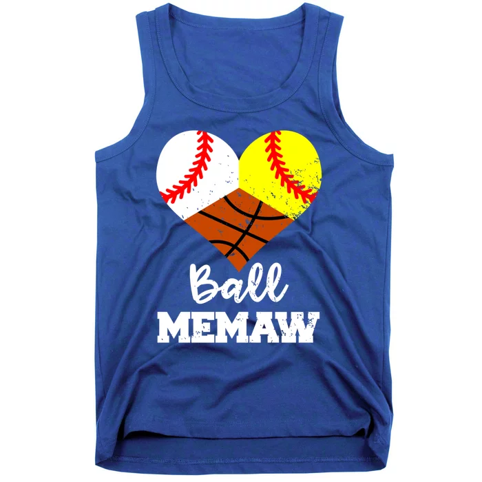 Ball Memaw Heart Funny Baseball Softball Basketball Memaw Cute Gift Tank Top