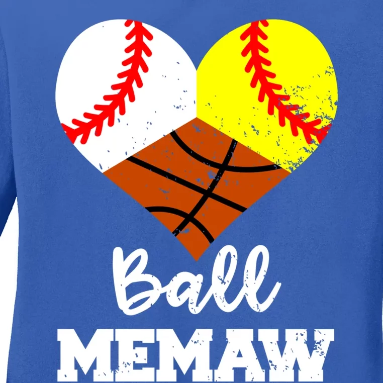 Ball Memaw Heart Funny Baseball Softball Basketball Memaw Cute Gift Ladies Long Sleeve Shirt