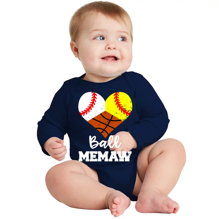 Ball Memaw Heart Funny Baseball Softball Basketball Memaw Cute Gift Baby Long Sleeve Bodysuit