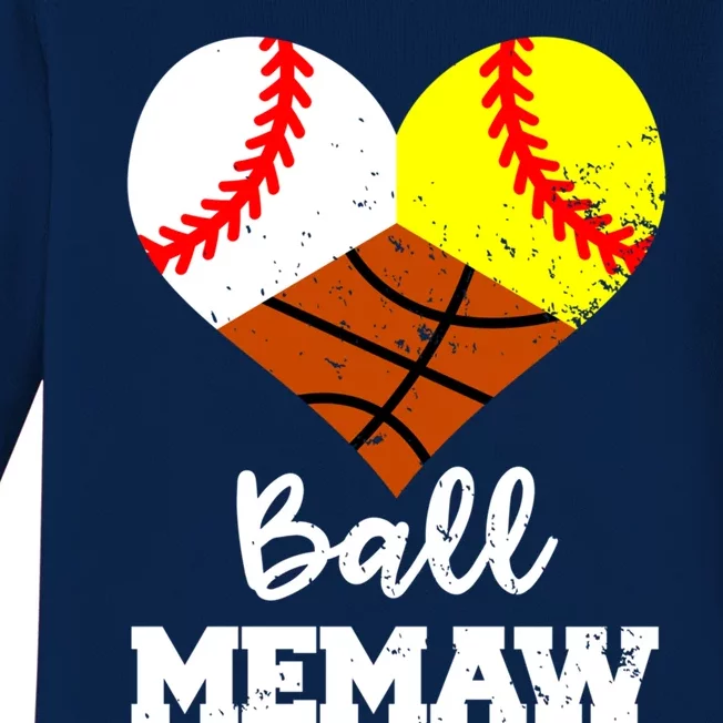 Ball Memaw Heart Funny Baseball Softball Basketball Memaw Cute Gift Baby Long Sleeve Bodysuit