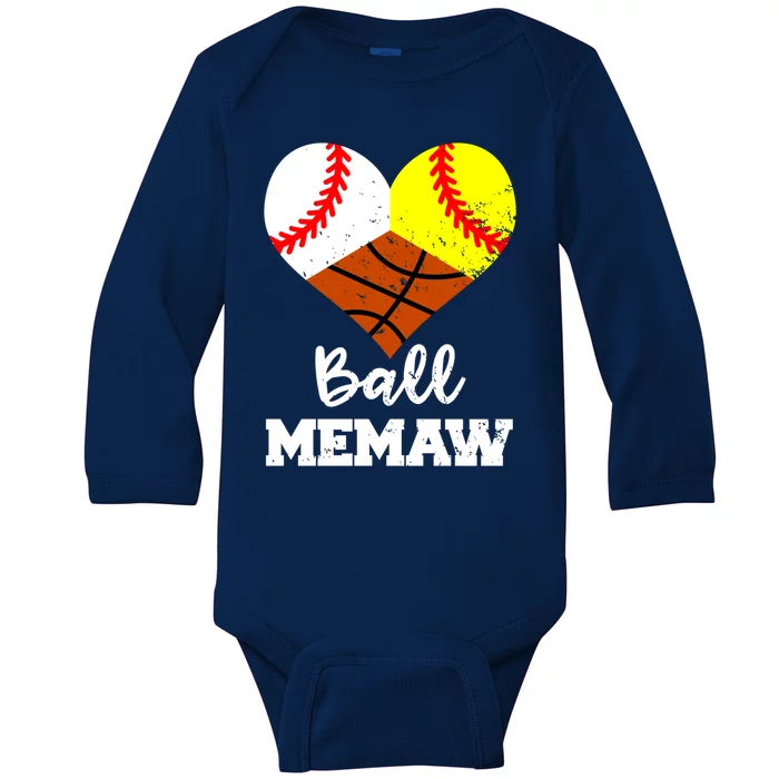 Ball Memaw Heart Funny Baseball Softball Basketball Memaw Cute Gift Baby Long Sleeve Bodysuit