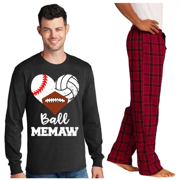 Ball Memaw Heart Funny Baseball Volleyball Football Memaw Cool Gift Long Sleeve Pajama Set