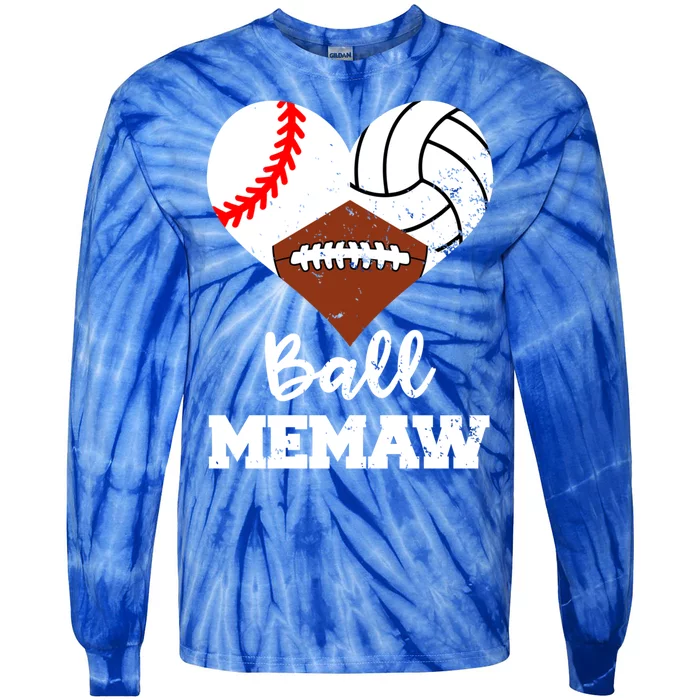 Ball Memaw Heart Funny Baseball Volleyball Football Memaw Cool Gift Tie-Dye Long Sleeve Shirt