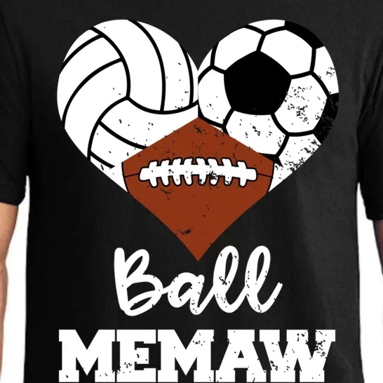 Ball Memaw Heart Funny Volleyball Soccer Football Memaw Gift Pajama Set