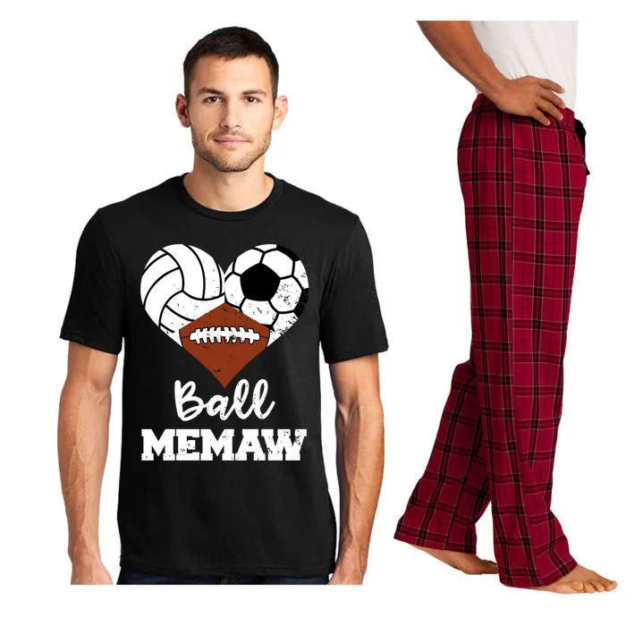 Ball Memaw Heart Funny Volleyball Soccer Football Memaw Gift Pajama Set