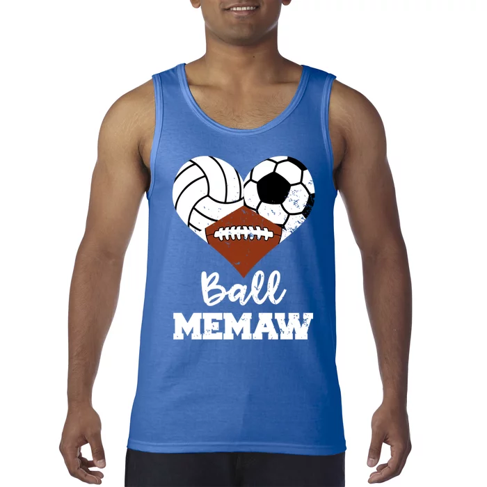 Ball Memaw Heart Funny Volleyball Soccer Football Memaw Gift Tank Top