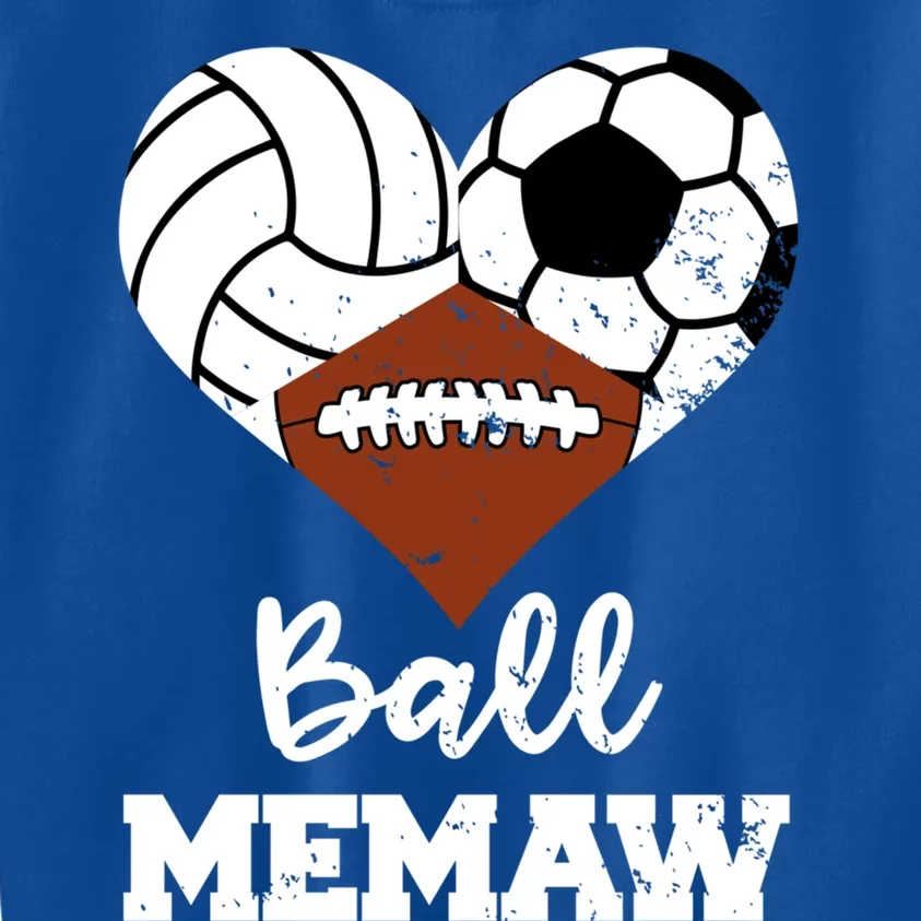 Ball Memaw Heart Funny Volleyball Soccer Football Memaw Gift Kids Sweatshirt