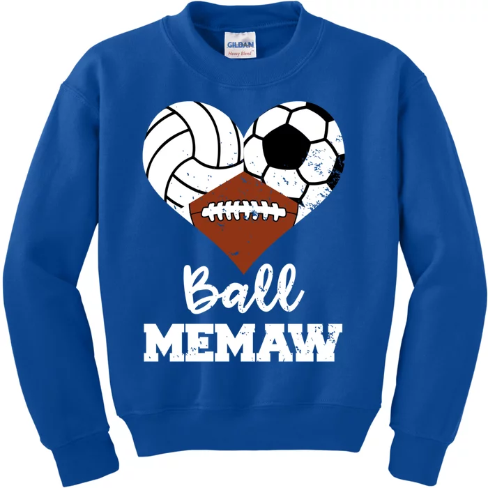 Ball Memaw Heart Funny Volleyball Soccer Football Memaw Gift Kids Sweatshirt