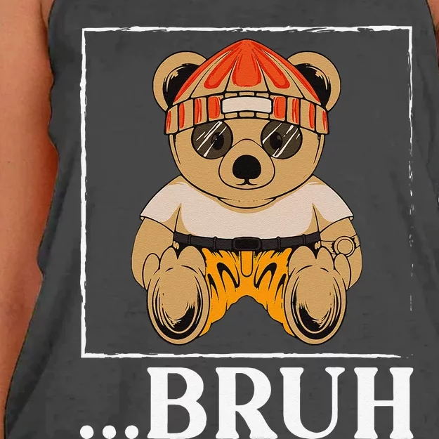 Bruh Meme Hip Hop Teddy Bear Funny Teens Teenager Women's Knotted Racerback Tank