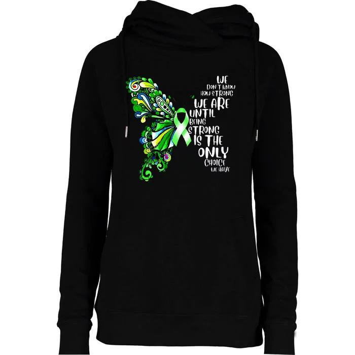 Butterfly Mental Health Green Ribbon Awareness Womens Funnel Neck Pullover Hood