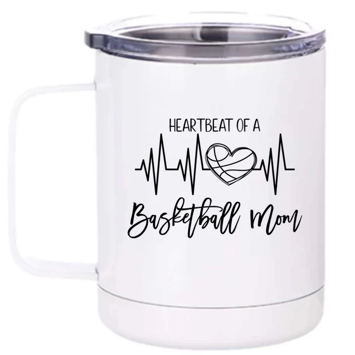 Basketball Mom Heartbeat Cute Proud Mama Gift Front & Back 12oz Stainless Steel Tumbler Cup