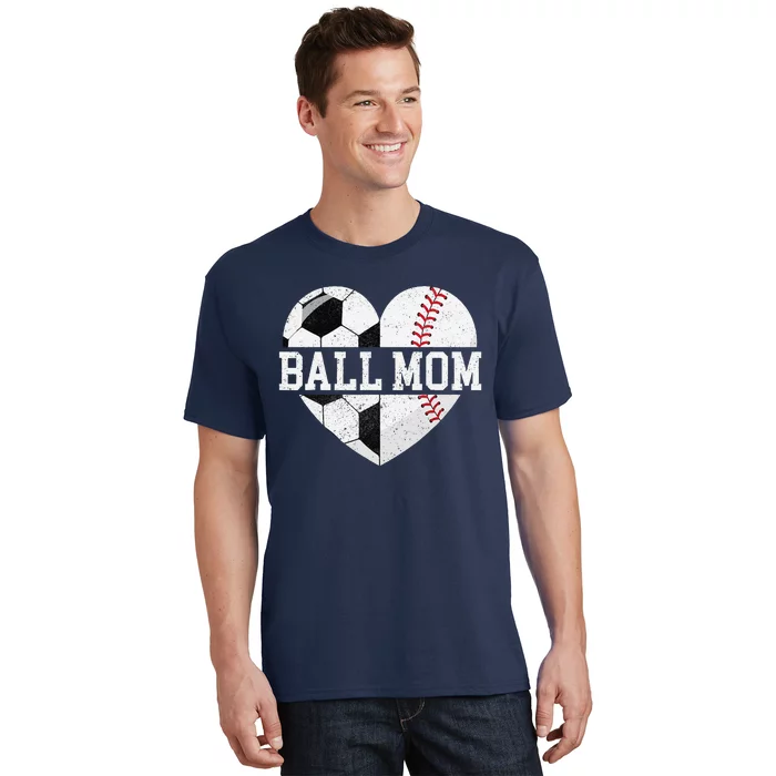 Ball Mom Heart Funny Baseball Soccer Mom T-Shirt