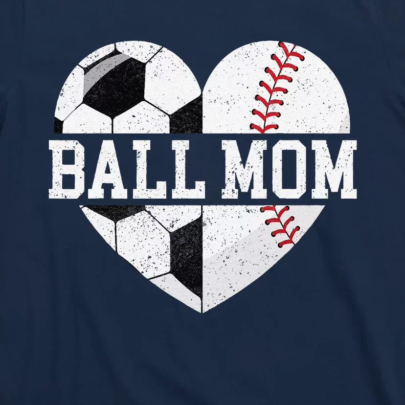 Ball Mom Heart Funny Baseball Soccer Mom T-Shirt