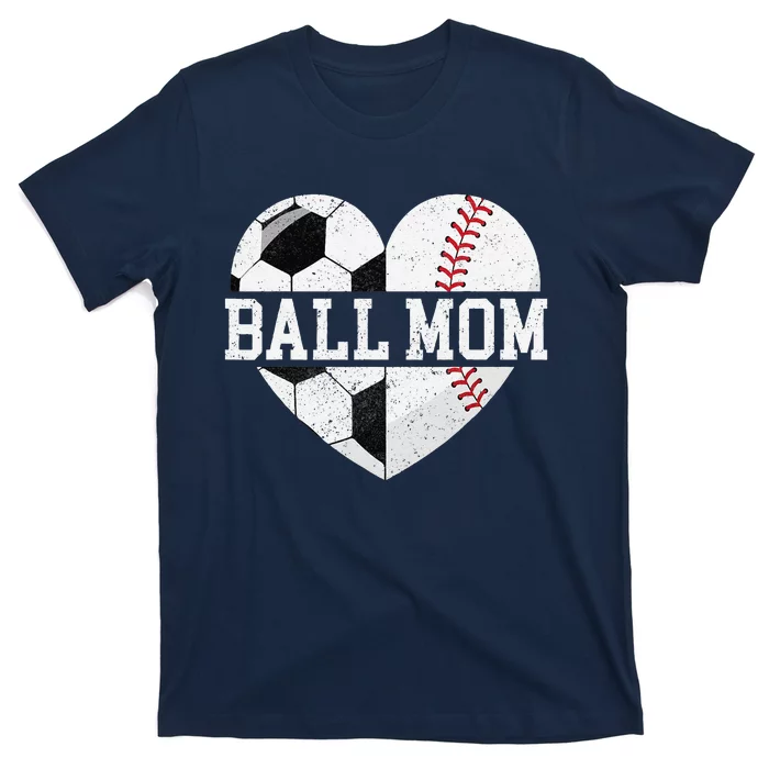 Ball Mom Heart Funny Baseball Soccer Mom T-Shirt