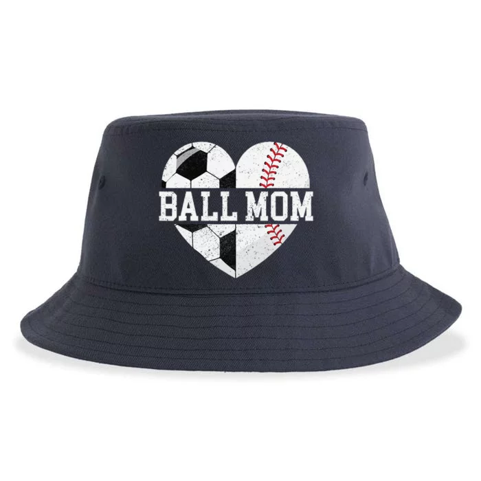 Ball Mom Heart Funny Baseball Soccer Mom Sustainable Bucket Hat