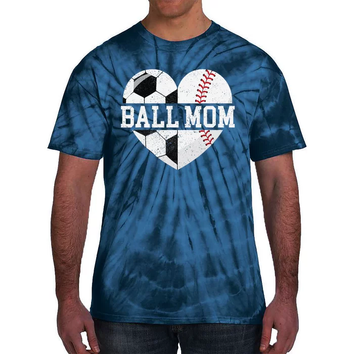 Ball Mom Heart Funny Baseball Soccer Mom Tie-Dye T-Shirt