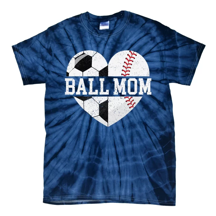 Ball Mom Heart Funny Baseball Soccer Mom Tie-Dye T-Shirt