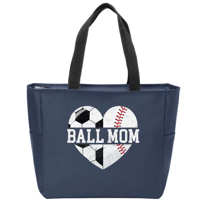 Ball Mom Heart Funny Baseball Soccer Mom Zip Tote Bag