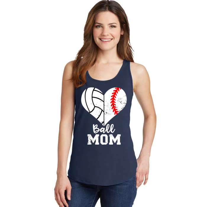 Ball Mom Heart Funny Baseball Volleyball Mom Ladies Essential Tank