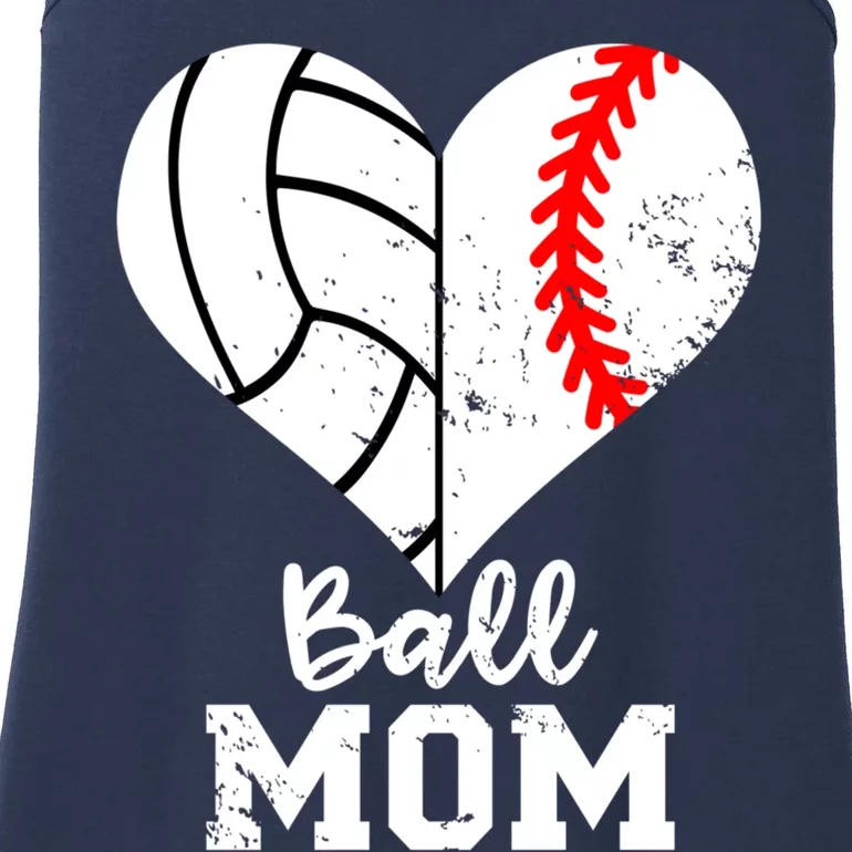 Ball Mom Heart Funny Baseball Volleyball Mom Ladies Essential Tank