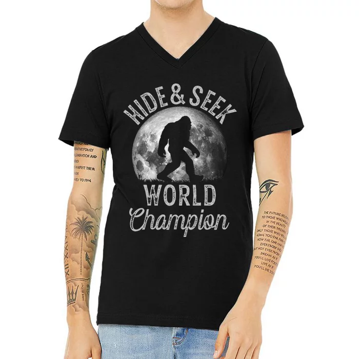 Bigfoot Moon Hide And Seek World Champion Sasquatch V-Neck T-Shirt