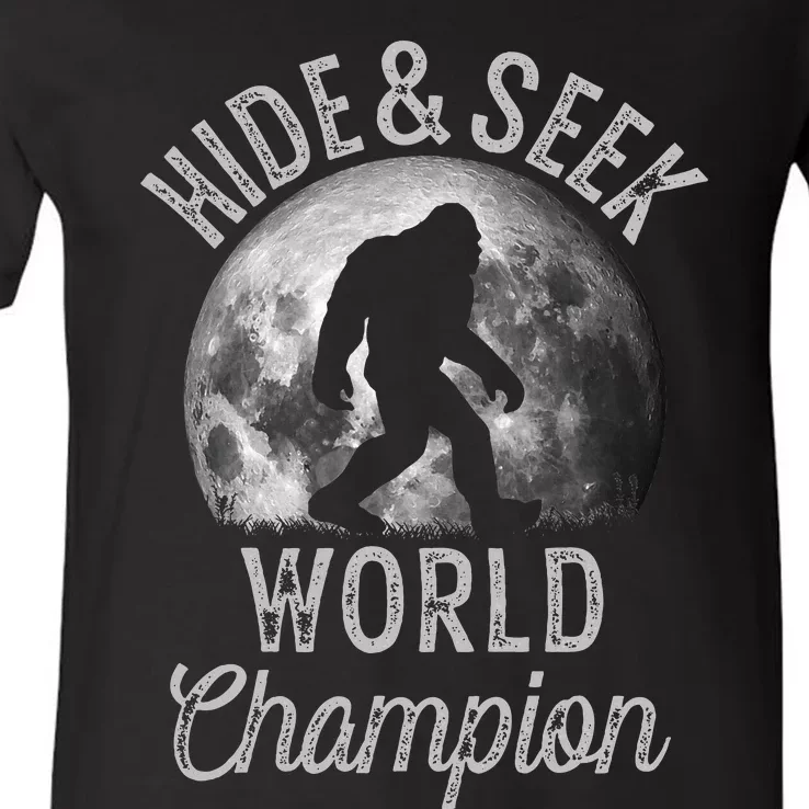 Bigfoot Moon Hide And Seek World Champion Sasquatch V-Neck T-Shirt