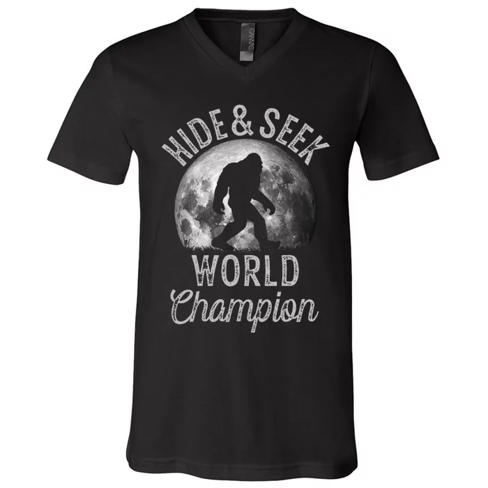 Bigfoot Moon Hide And Seek World Champion Sasquatch V-Neck T-Shirt