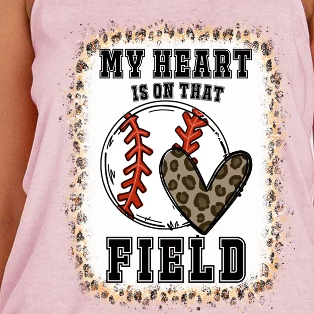 Bleached My Heart Is On That Field Baseball Game Day Vibes Gift Women's Knotted Racerback Tank