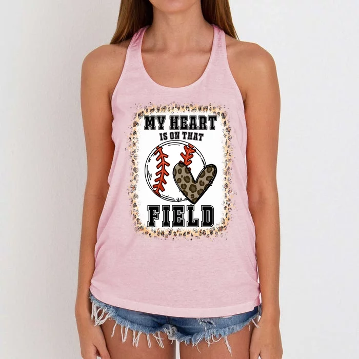 Bleached My Heart Is On That Field Baseball Game Day Vibes Gift Women's Knotted Racerback Tank