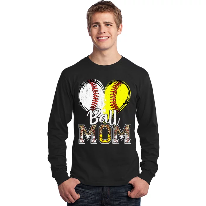 Ball Mom Heart Baseball Softball Mama Women Mothers Day Long Sleeve Shirt