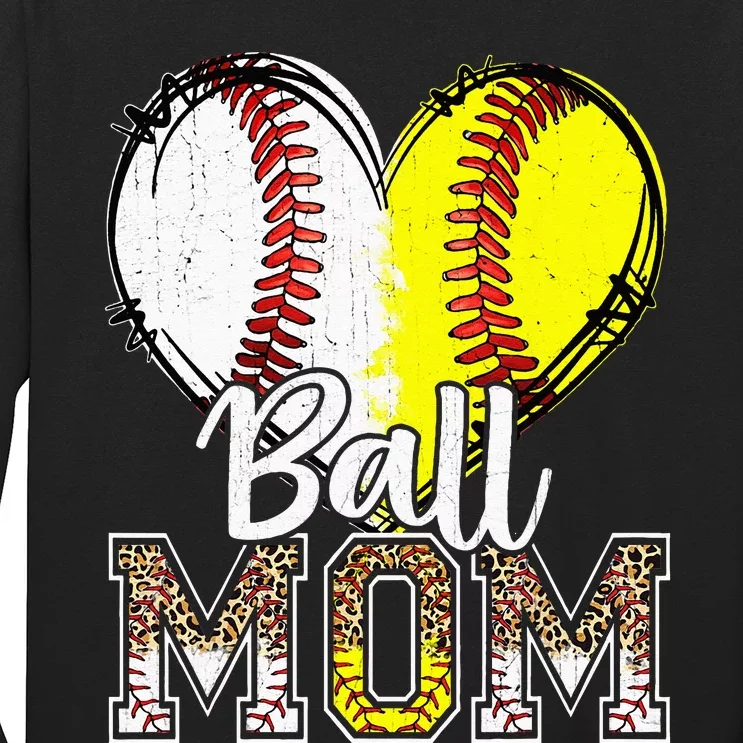 Ball Mom Heart Baseball Softball Mama Women Mothers Day Long Sleeve Shirt