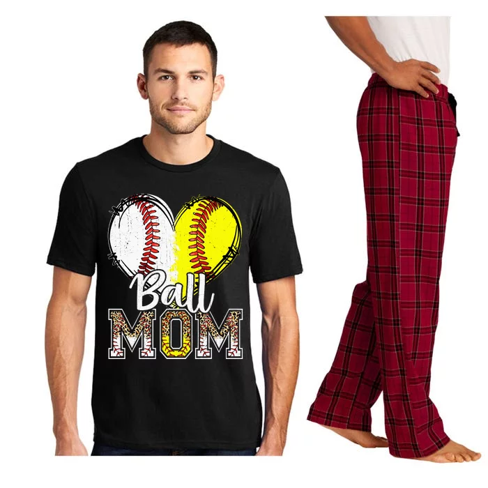 Ball Mom Heart Baseball Softball Mama Women Mothers Day Pajama Set