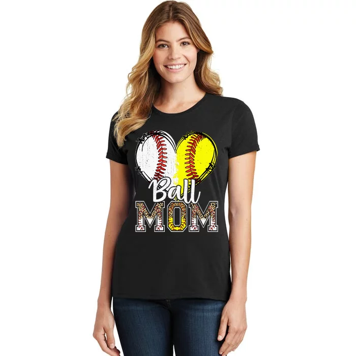 Ball Mom Heart Baseball Softball Mama Women Mothers Day Women's T-Shirt