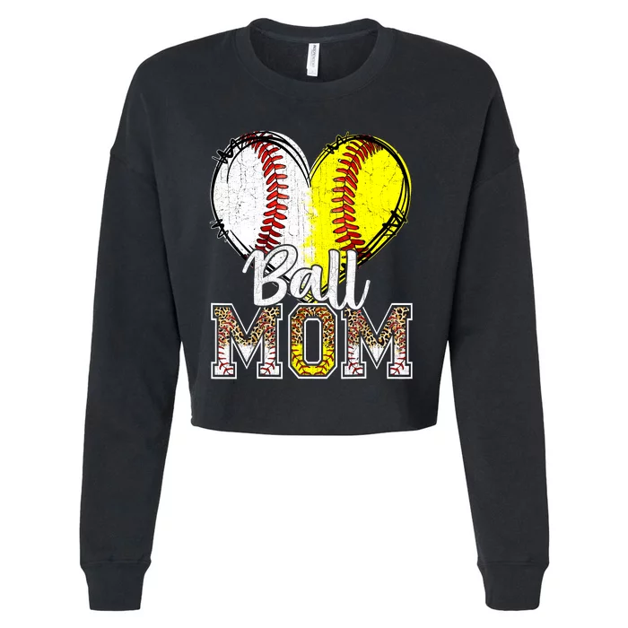 Ball Mom Heart Baseball Softball Mama Women Mothers Day 2024 Cropped Pullover Crew