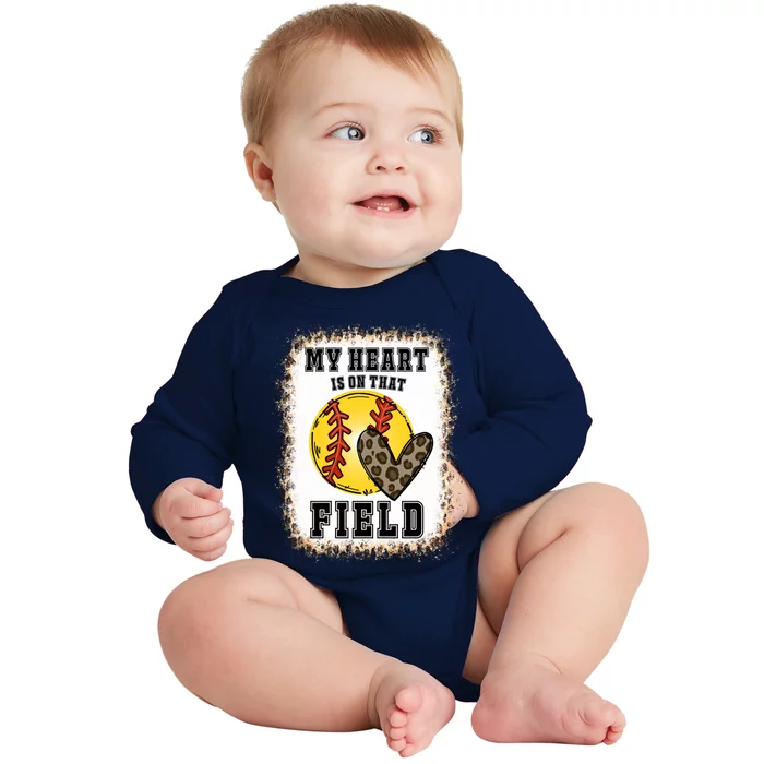 Bleached My Heart Is On That Field Softball Game Day Vibes Gift Baby Long Sleeve Bodysuit