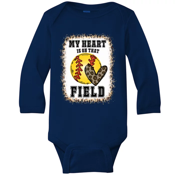 Bleached My Heart Is On That Field Softball Game Day Vibes Gift Baby Long Sleeve Bodysuit