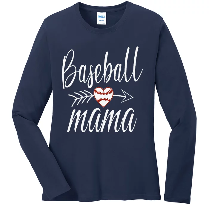 Baseball Mama Heart MotherS Day Mom For Baseball Lovers Ladies Long Sleeve Shirt