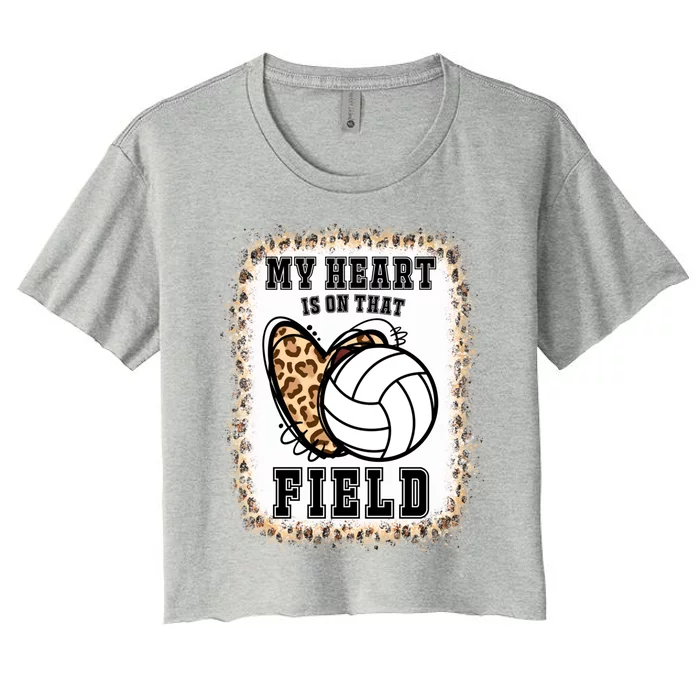 Bleached My Heart Is On That Field Volleyball Game Day Vibes Cool Gift Women's Crop Top Tee