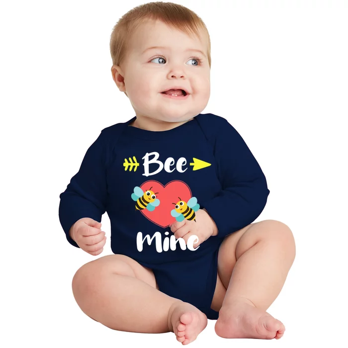 Bee Mine Heart Joke Pun Funny Valentines Day Gift Cute Gift Baby Long Sleeve Bodysuit