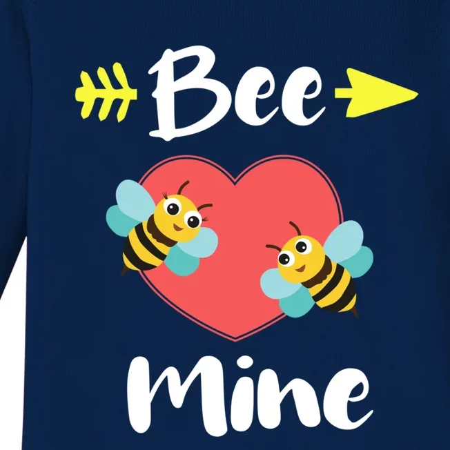 Bee Mine Heart Joke Pun Funny Valentines Day Gift Cute Gift Baby Long Sleeve Bodysuit