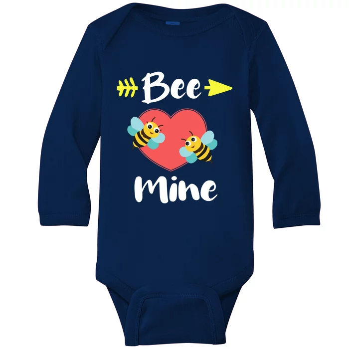 Bee Mine Heart Joke Pun Funny Valentines Day Gift Cute Gift Baby Long Sleeve Bodysuit