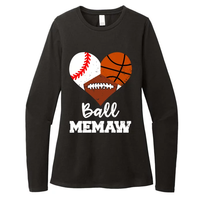 Ball Memaw Heart Funny Baseball Basketball Football Memaw Gift Womens CVC Long Sleeve Shirt