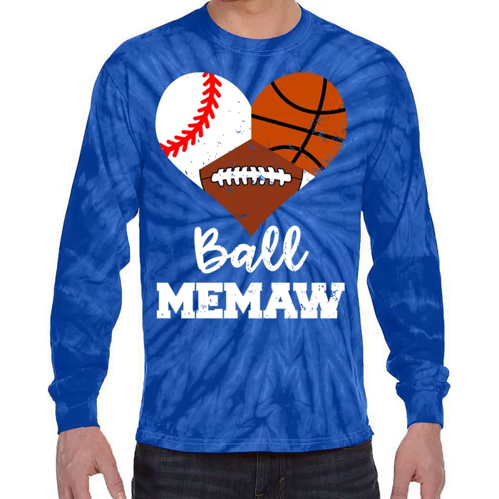 Ball Memaw Heart Funny Baseball Basketball Football Memaw Gift Tie-Dye Long Sleeve Shirt