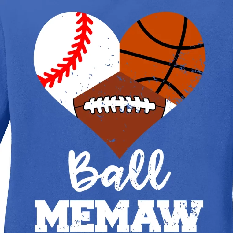 Ball Memaw Heart Funny Baseball Basketball Football Memaw Gift Ladies Long Sleeve Shirt