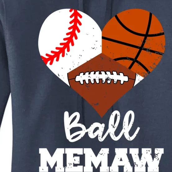 Ball Memaw Heart Funny Baseball Basketball Football Memaw Gift Women's Pullover Hoodie